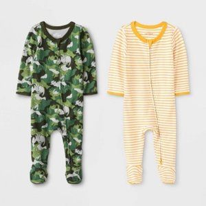 Baby Boys Camo Critter And Striped Pajama Onsies